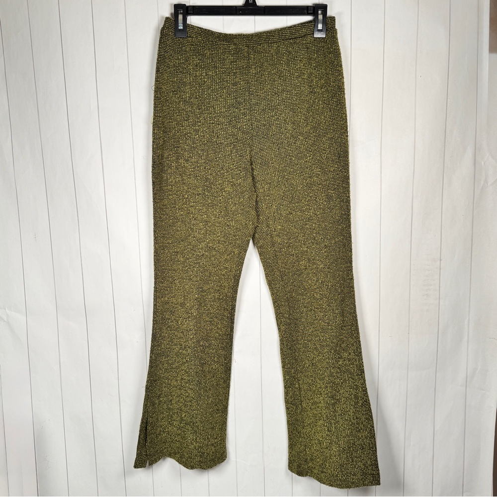 F.L. Malik Moss Green Tweed Split Flare Leg Pants Hippie Retro Festival Size 6
